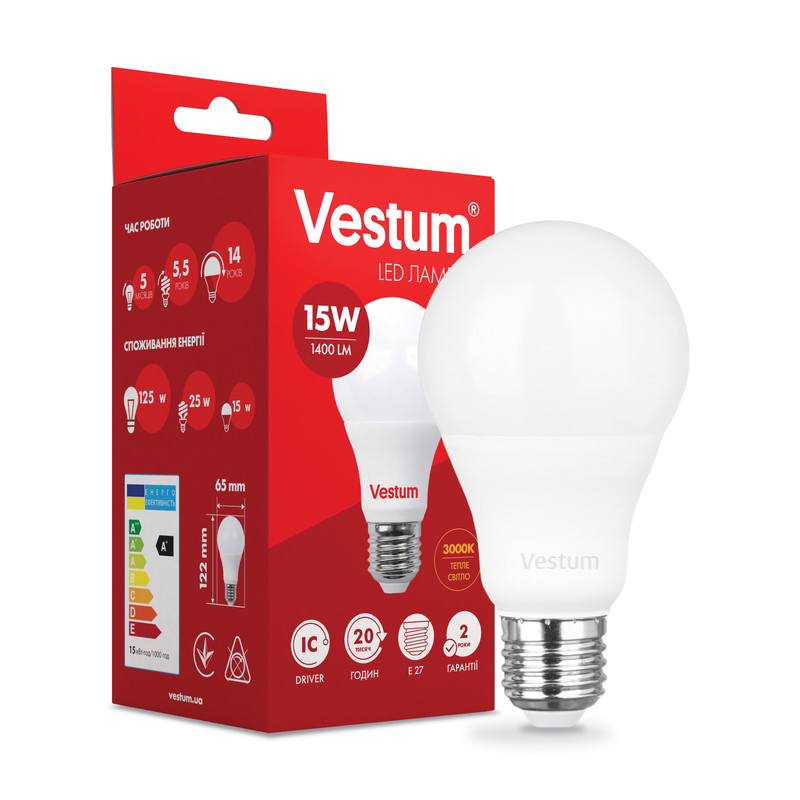 Лампа LED VESTUM A65 15W 3000K 1400Лм 220V E27